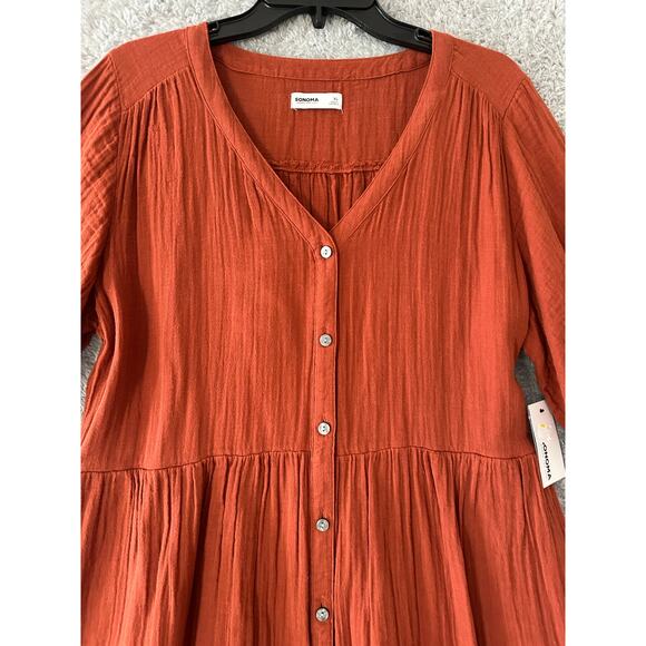 NWT Sonoma Orange Midi Tier Dress XL Boho Peasant Cottagecore - Picture 3 of 10